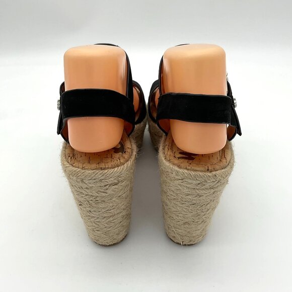 Sam Edelman Maura Espadrille Black Wedge Sandals Jute Trim Suede Upper 8M - Picture 4 of 10